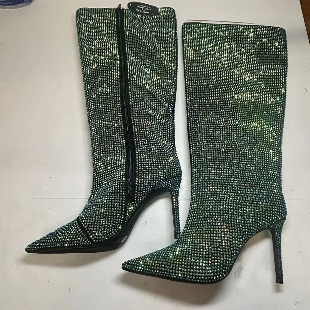 INC Womens 6 M WC Black Havannah Bedazzled High Heel Knee High Boots NIB QJ5